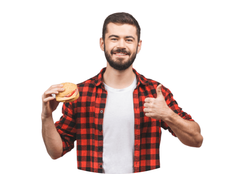 man holding burger